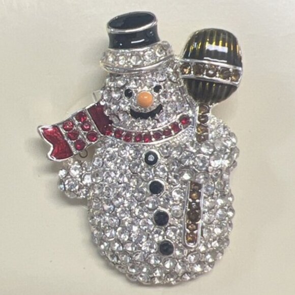 NAPIER Holiday Christmas Jolly Snowman Multicolor Enamel/Crystal Brooch Pin - Picture 2 of 3